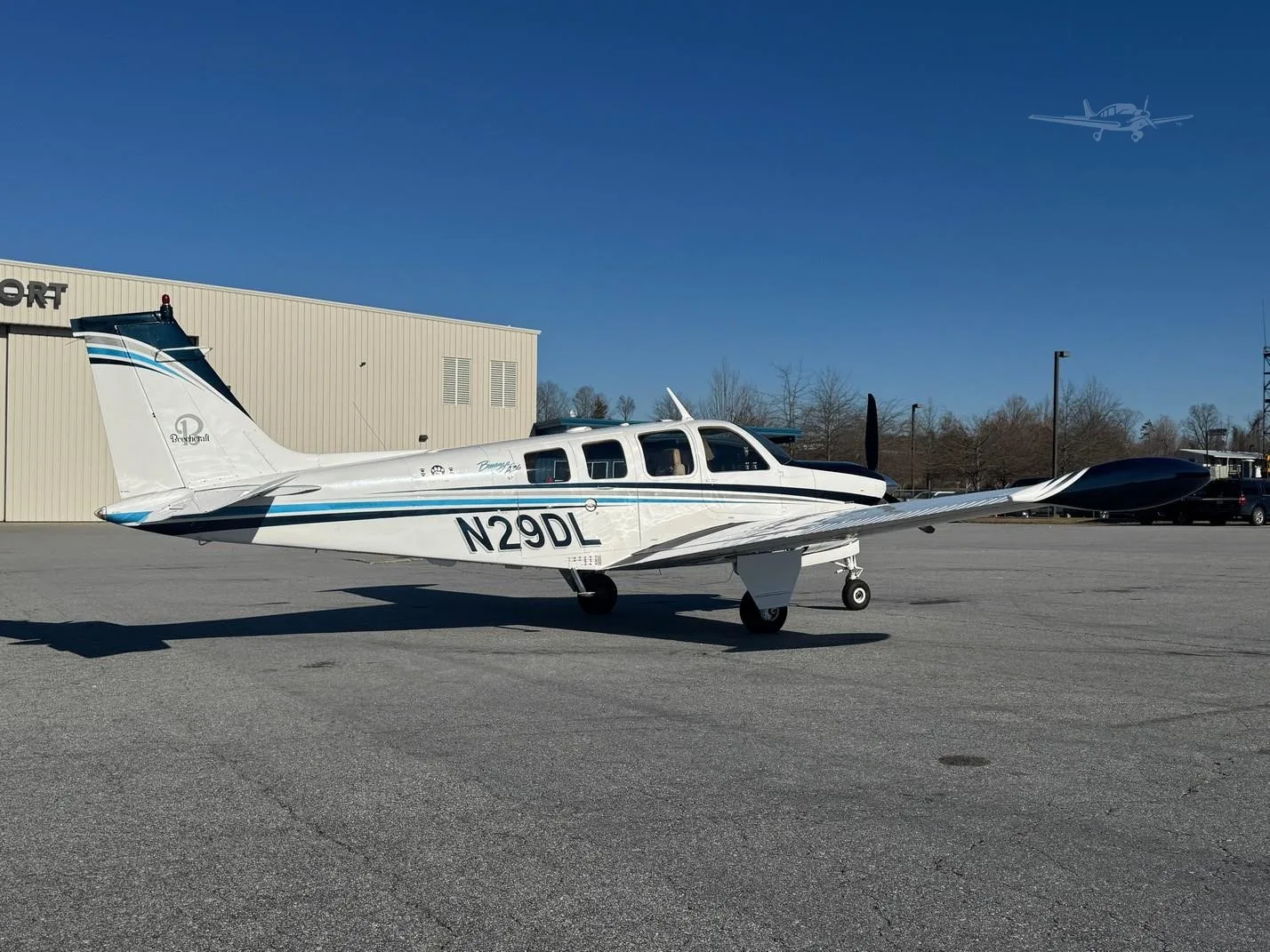 Exterior view of a 1976 BEECHCRAFT A36 BONANZA, N29DL.