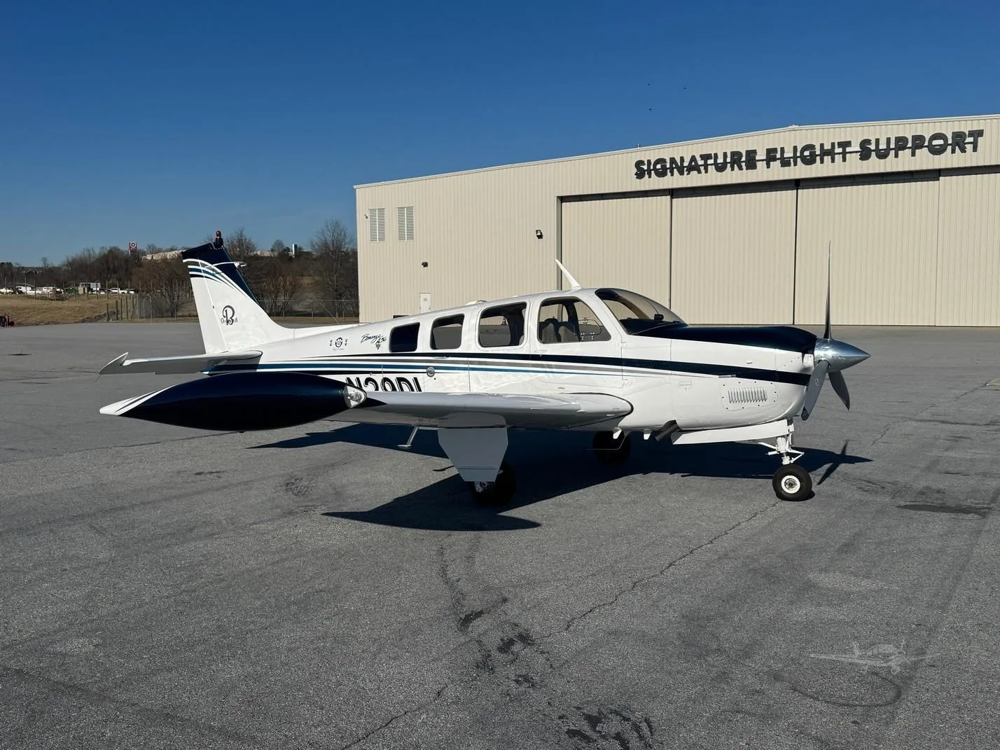 Exterior view of a 1976 BEECHCRAFT A36 BONANZA, N29DL.