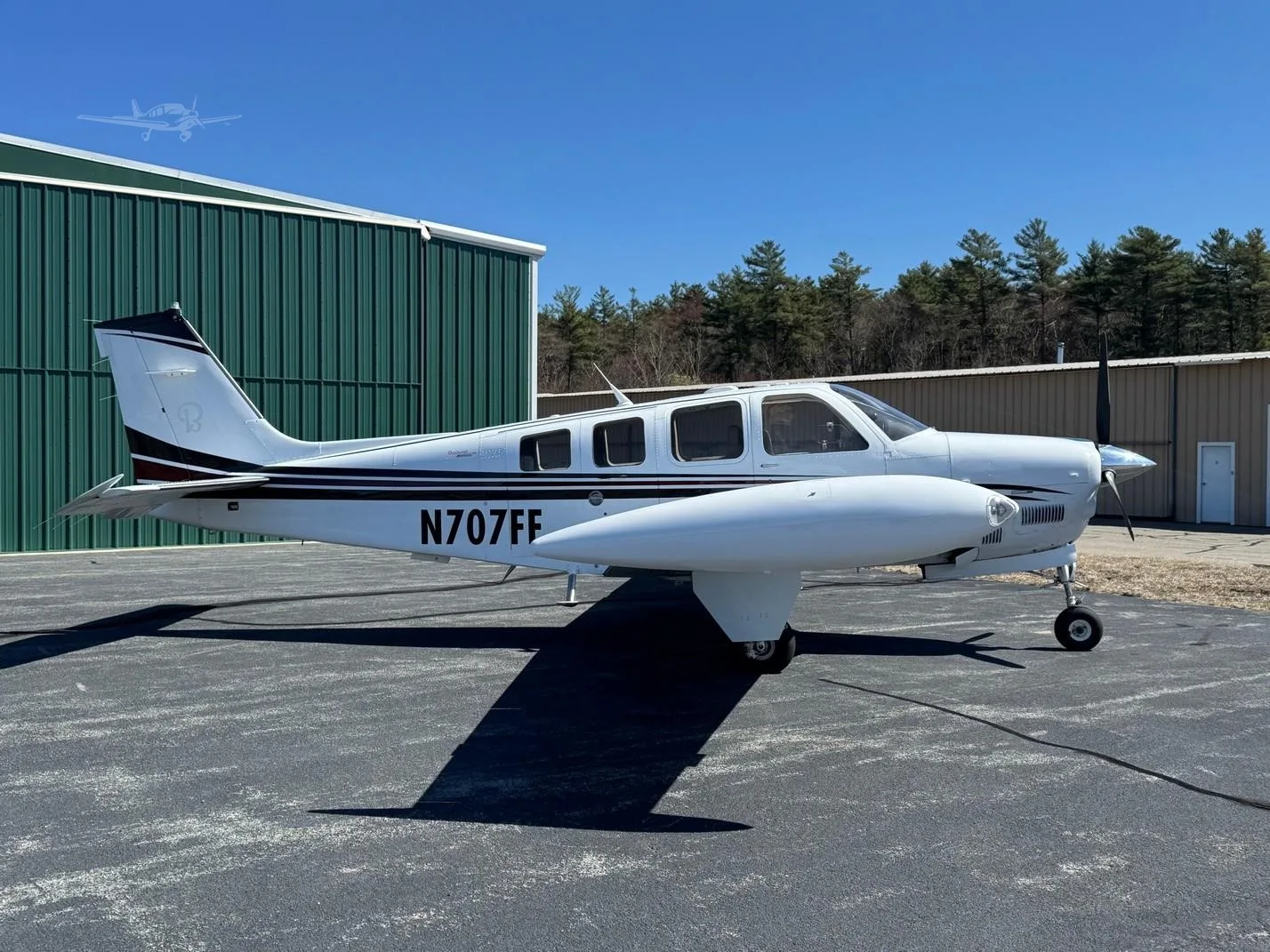 Exterior view of a 2008 BEECHCRAFT G36 BONANZA, N707FF.