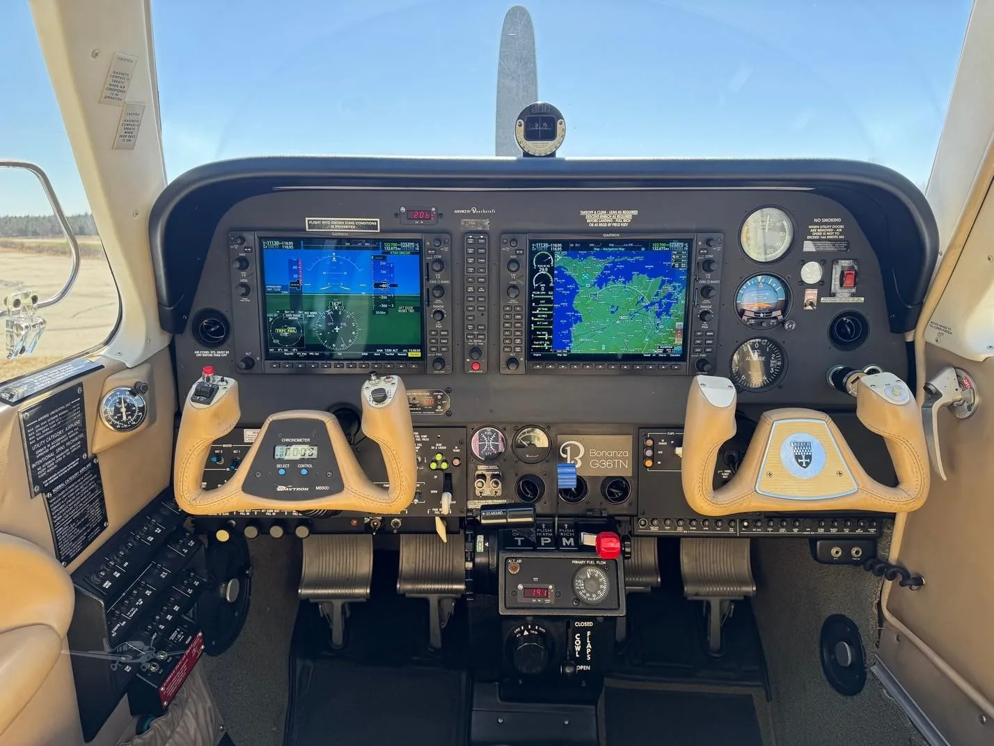 Cockpit and instrument panel of a 2008 BEECHCRAFT G36 BONANZA.