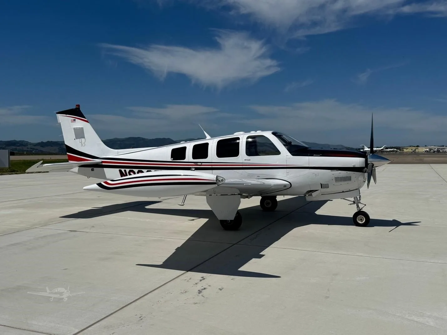 Exterior view of a 2008 BEECHCRAFT G36 BONANZA, N939P.
