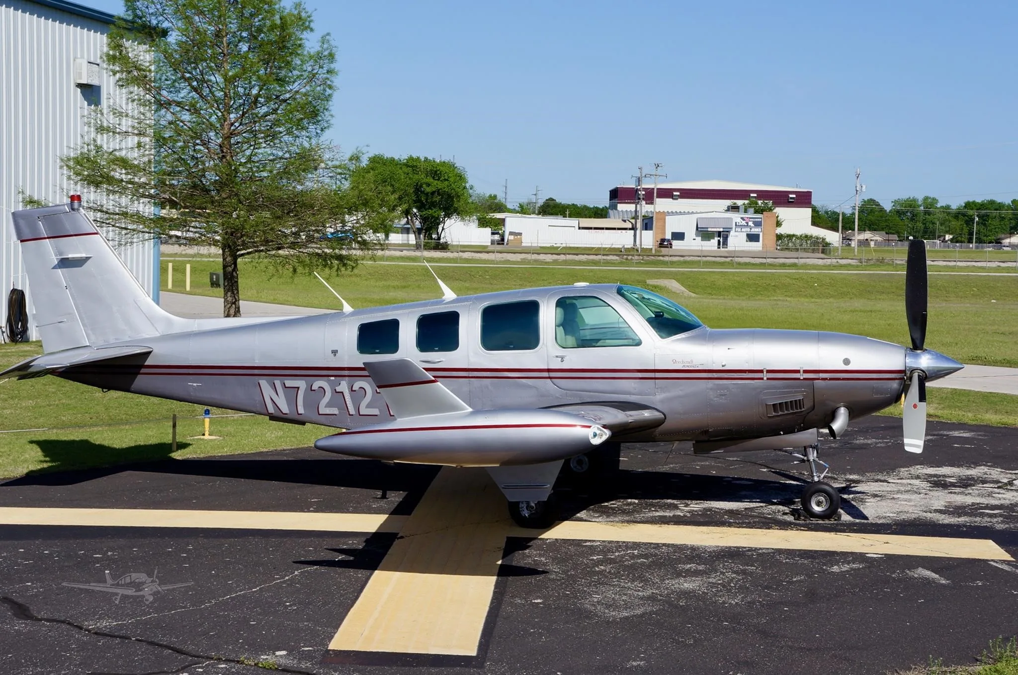 Exterior view of a 1984 BEECHCRAFT A36 BONANZA TURBOPROP, N72121.
