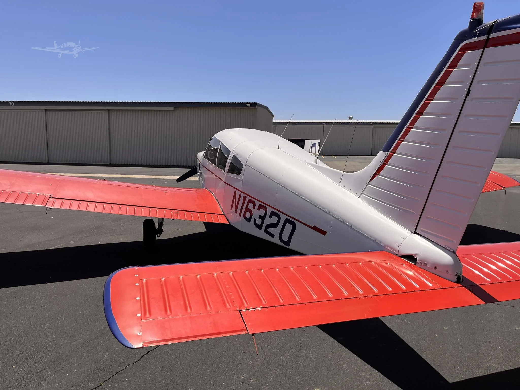 Exterior view of a 1973 PIPER CHEROKEE 180, N16320.