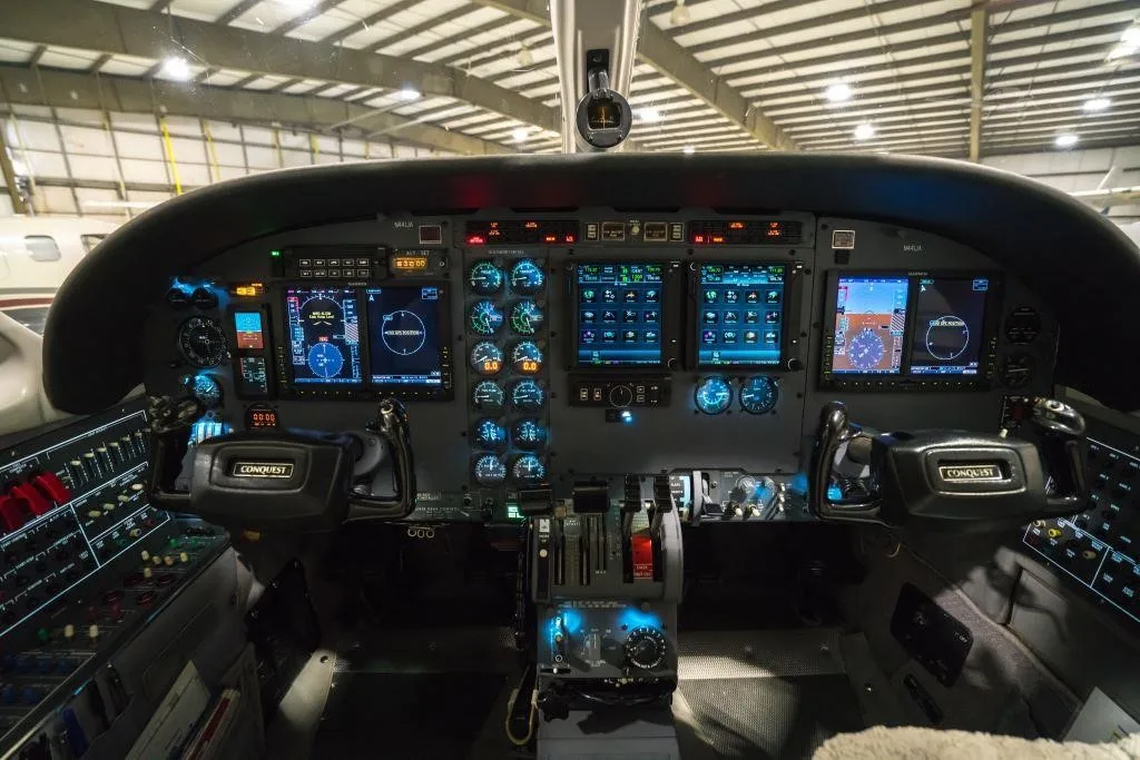 Cockpit and instrument panel of a 1980 CESSNA CONQUEST II.