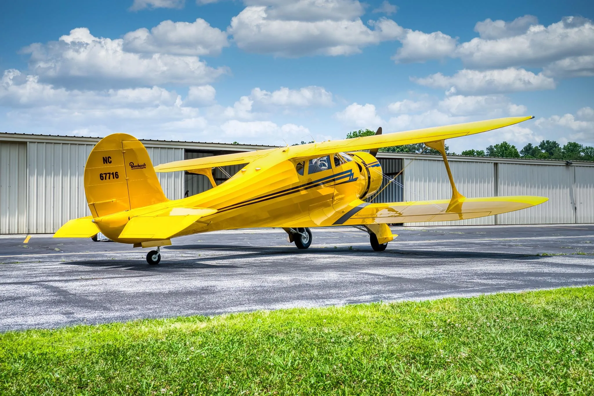 Exterior view of a 1944 BEECHCRAFT D17S, N67716.