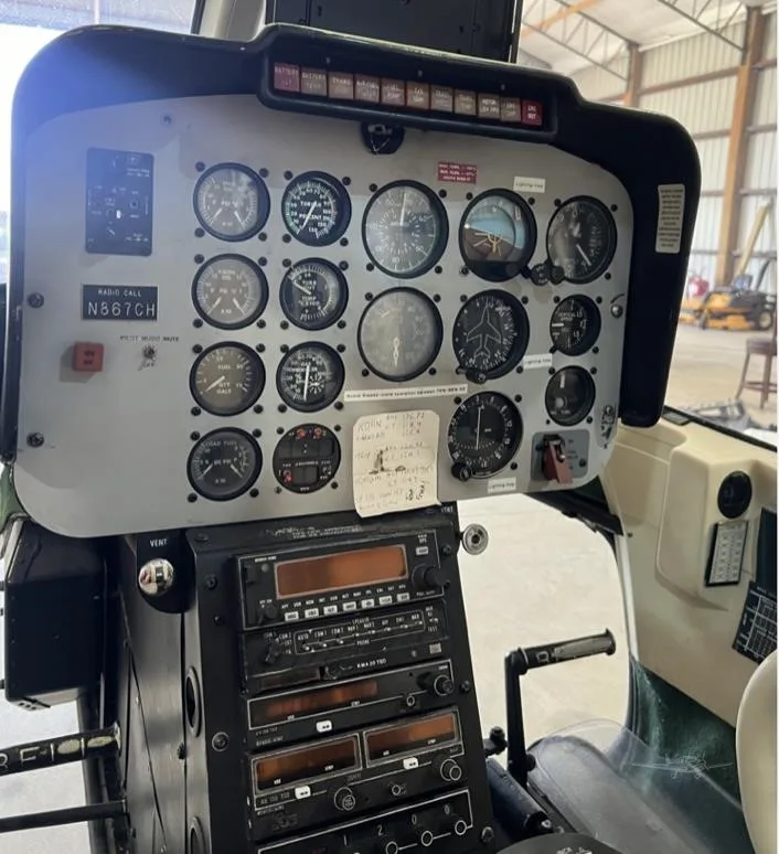 Cockpit and instrument panel of a 1974 BELL 206B III.