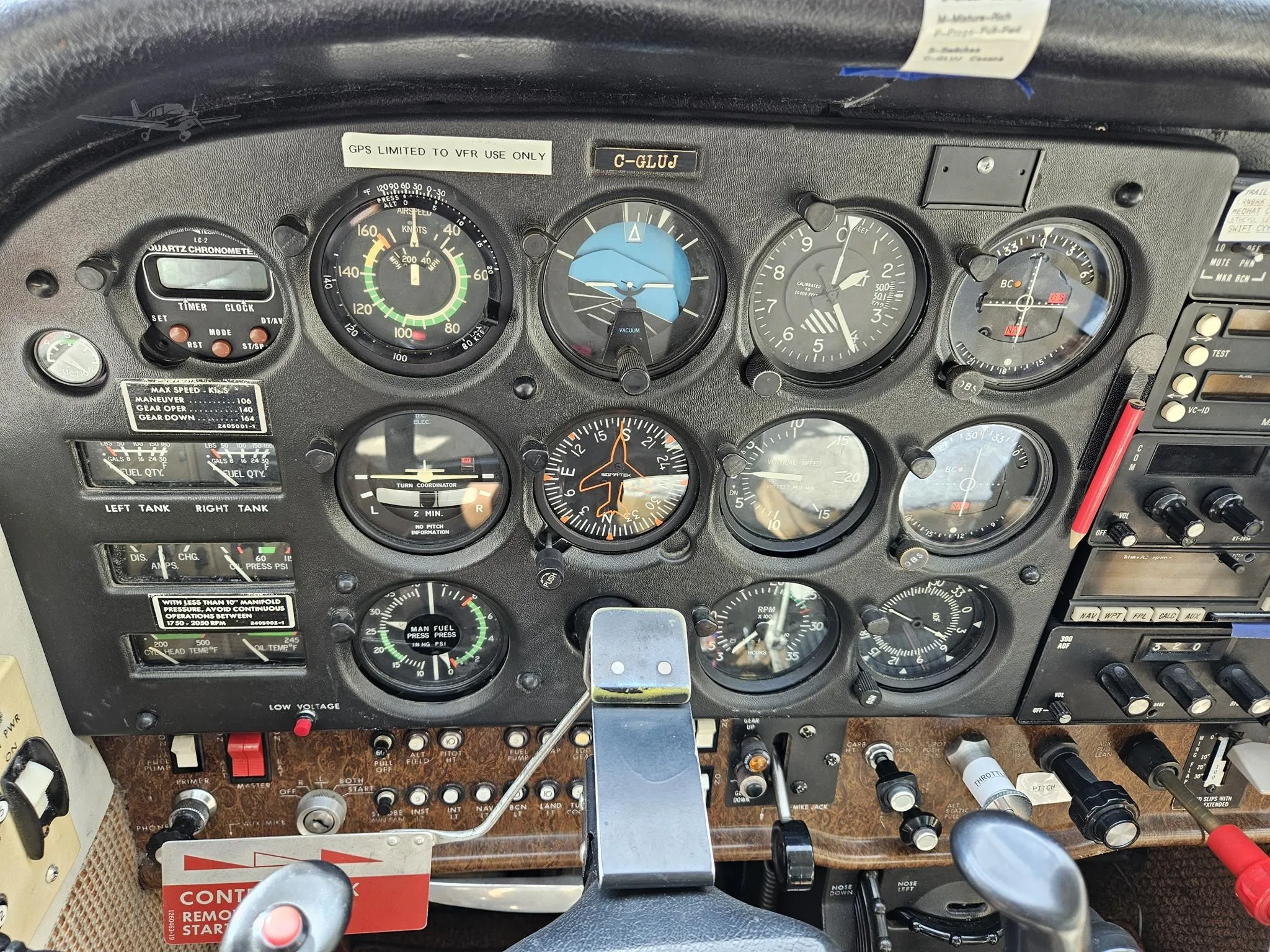 Cockpit and instrument panel of a 1981 CESSNA 172RG CUTLASS.