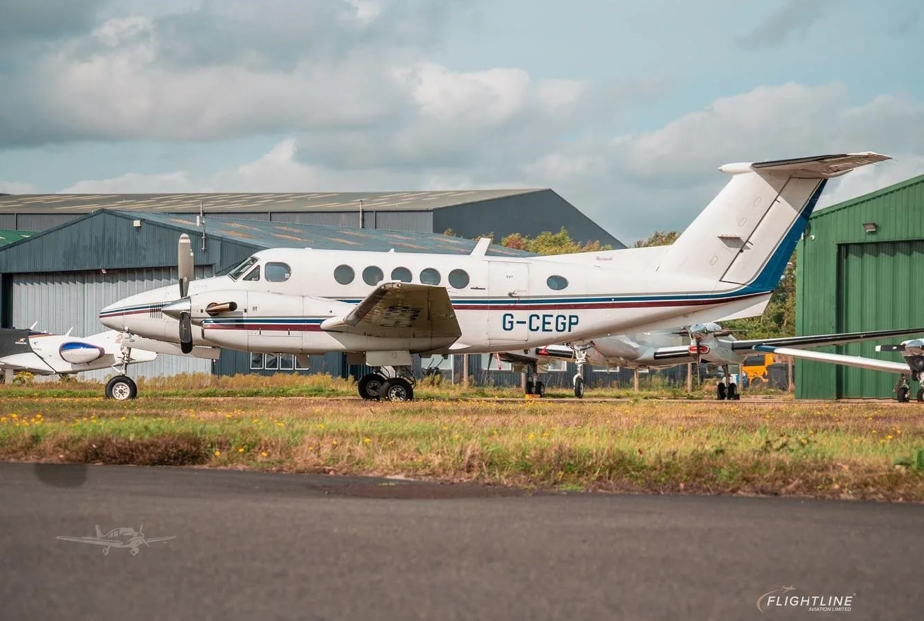 Exterior view of a 1980 BEECHCRAFT KING AIR 200, G-CEGP.
