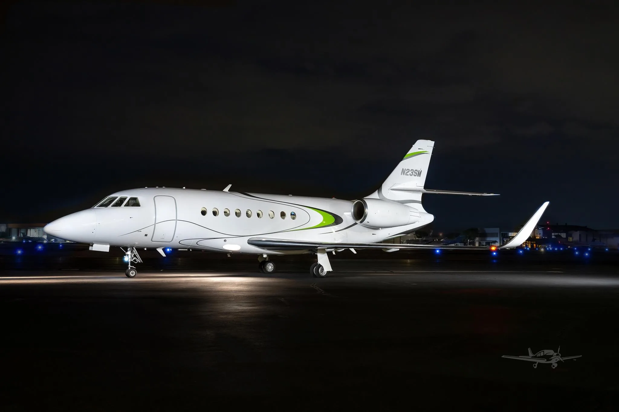Exterior view of a 2011 DASSAULT FALCON 2000LX, N23SM.