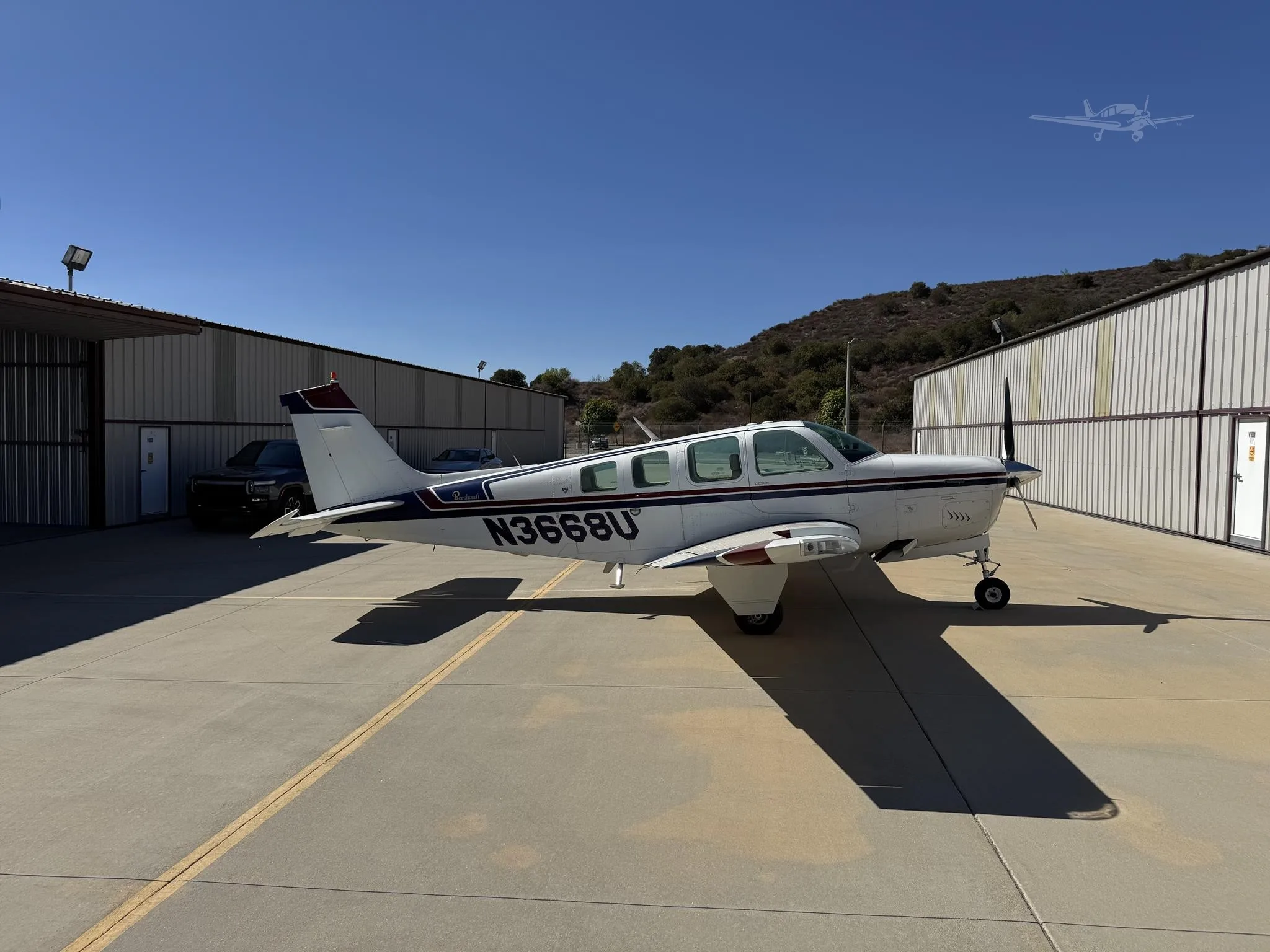 Exterior view of a 1980 BEECHCRAFT A36 BONANZA, N3668U.