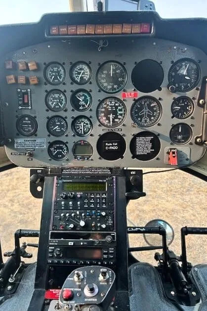 Cockpit and instrument panel of a 1973 BELL 206B II.