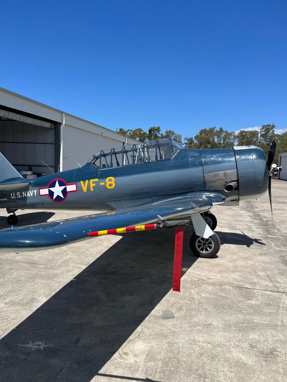 Exterior view of a 1942 NORTH AMERICAN SNJ 4, VH-NAG.