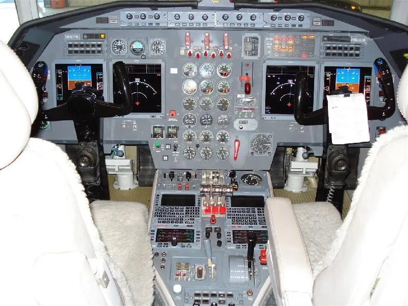 Cockpit and instrument panel of a 1981 DASSAULT FALCON 50.