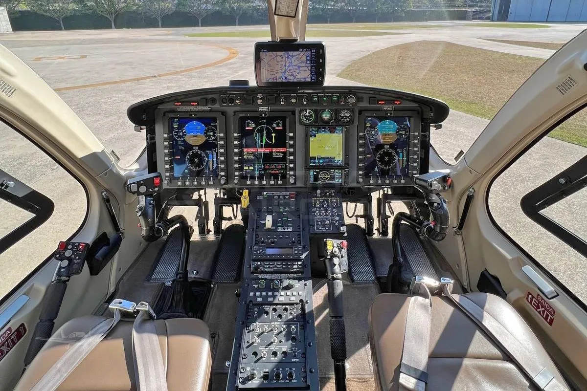 Cockpit and instrument panel of a 2014 BELL 429WLG.