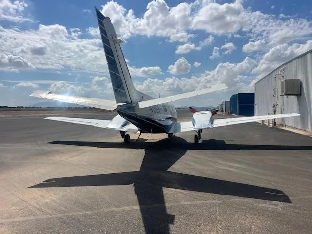 Exterior view of a 1969 BEECHCRAFT 60 DUKE, N15SY.