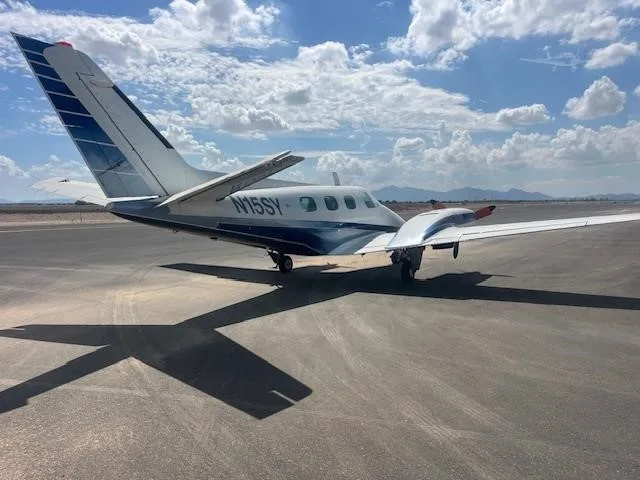 Exterior view of a 1969 BEECHCRAFT 60 DUKE, N15SY.