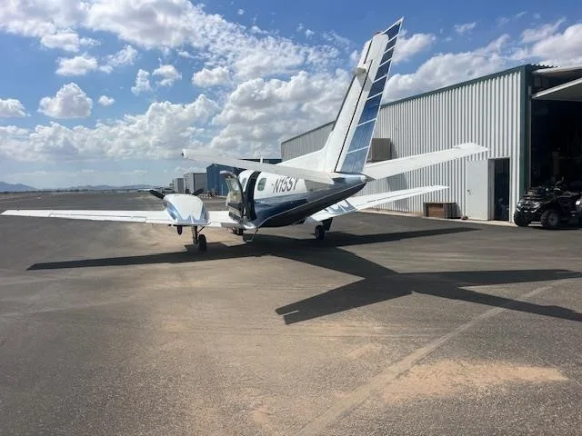 Exterior view of a 1969 BEECHCRAFT 60 DUKE, N15SY.