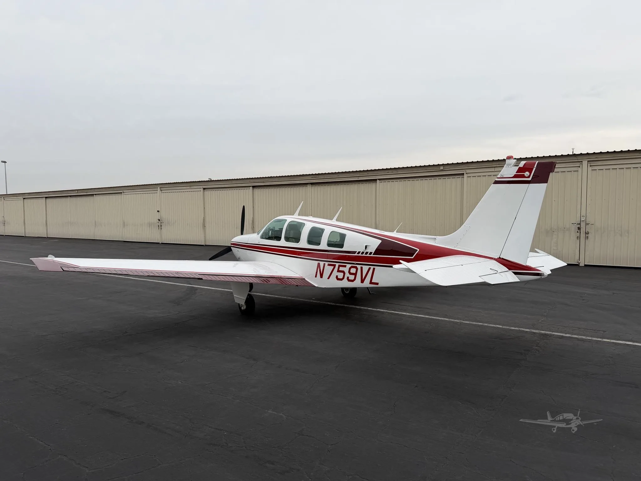 Exterior view of a 1977 BEECHCRAFT A36 BONANZA, N759VL.