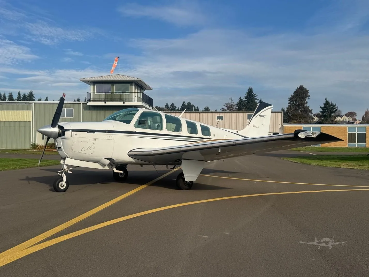 Exterior view of a 1980 BEECHCRAFT A36 BONANZA, N523AM.