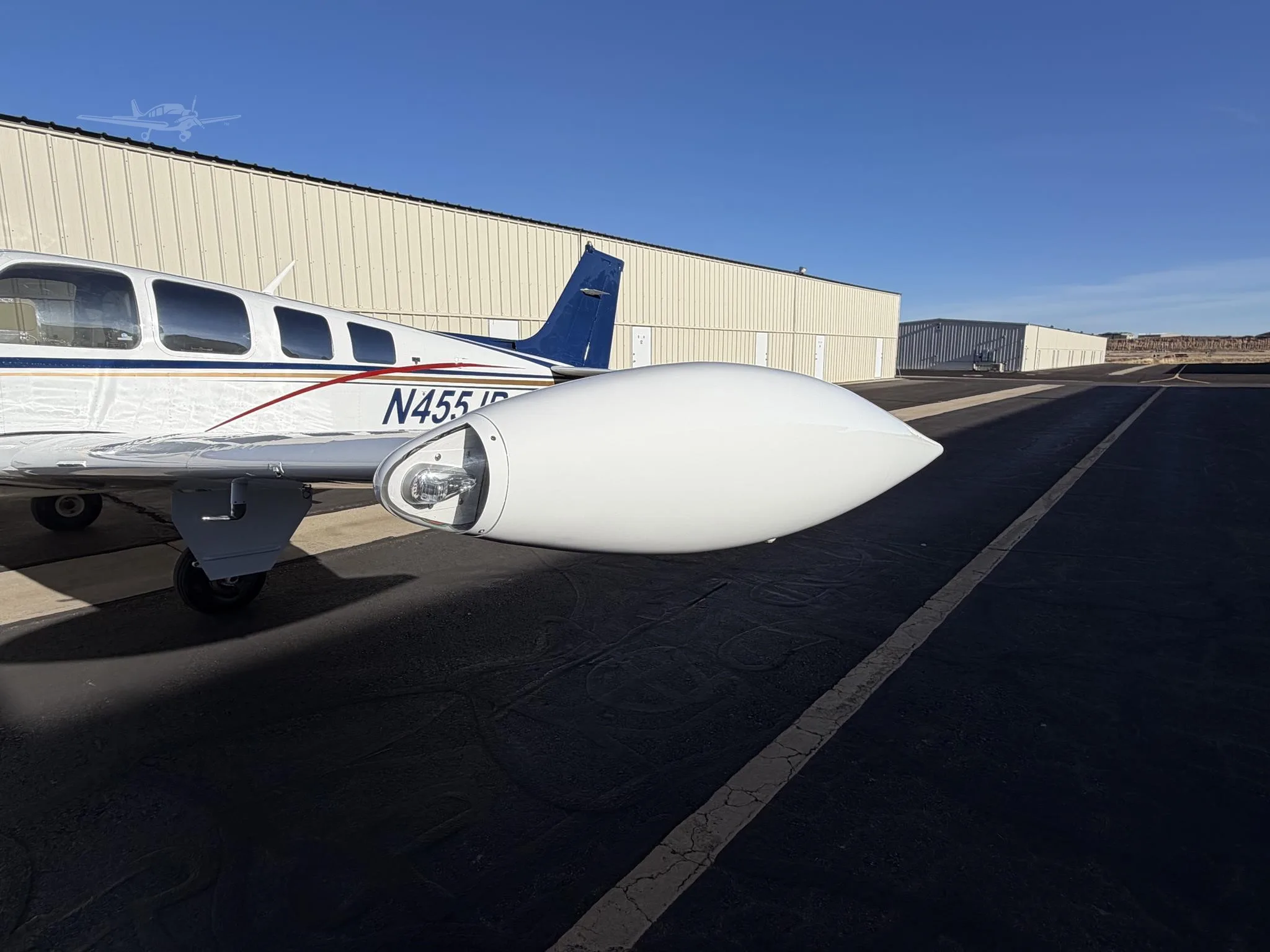 Exterior view of a 1980 BEECHCRAFT A36TC BONANZA, N455JR.