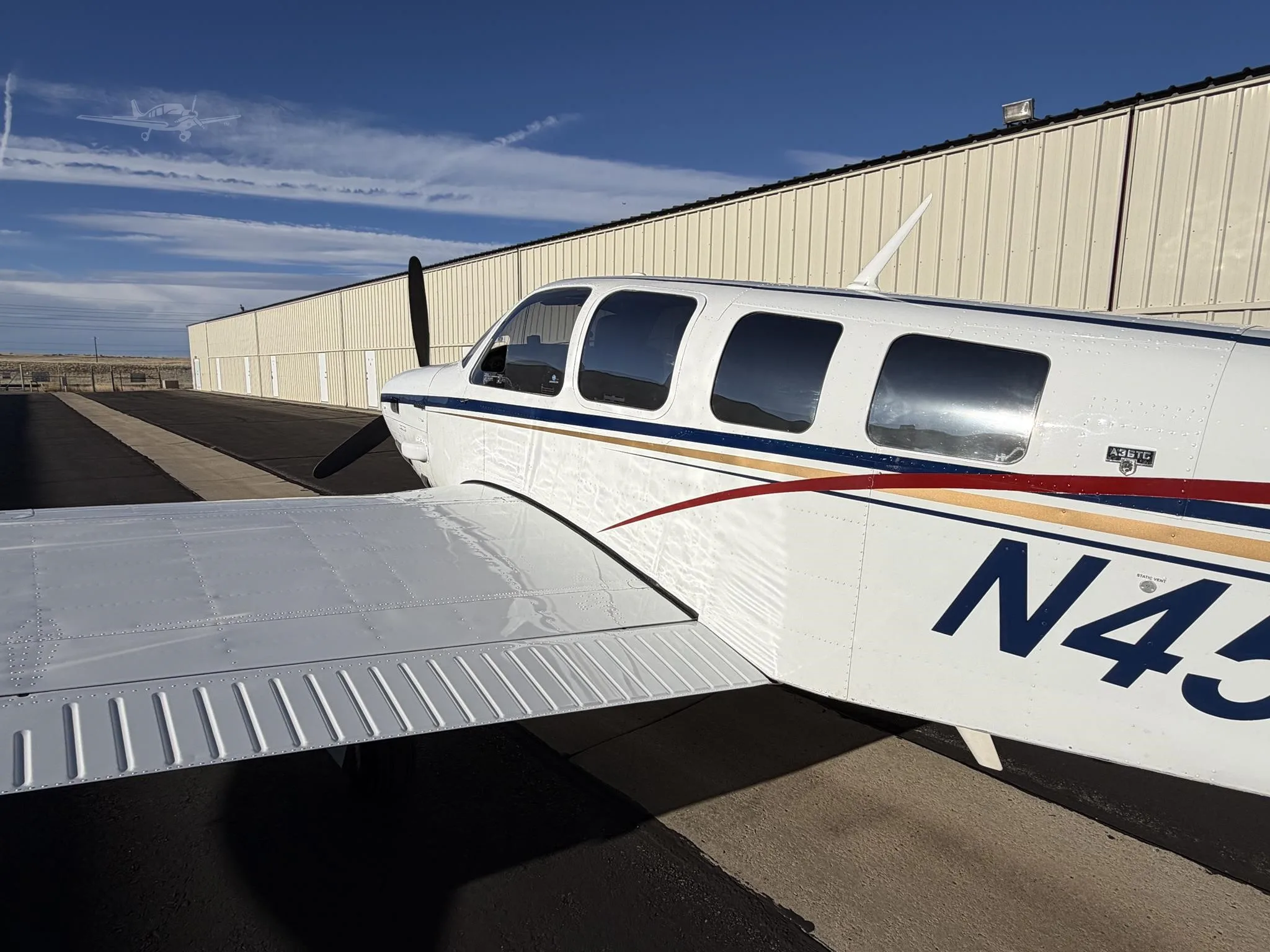 Exterior view of a 1980 BEECHCRAFT A36TC BONANZA, N455JR.