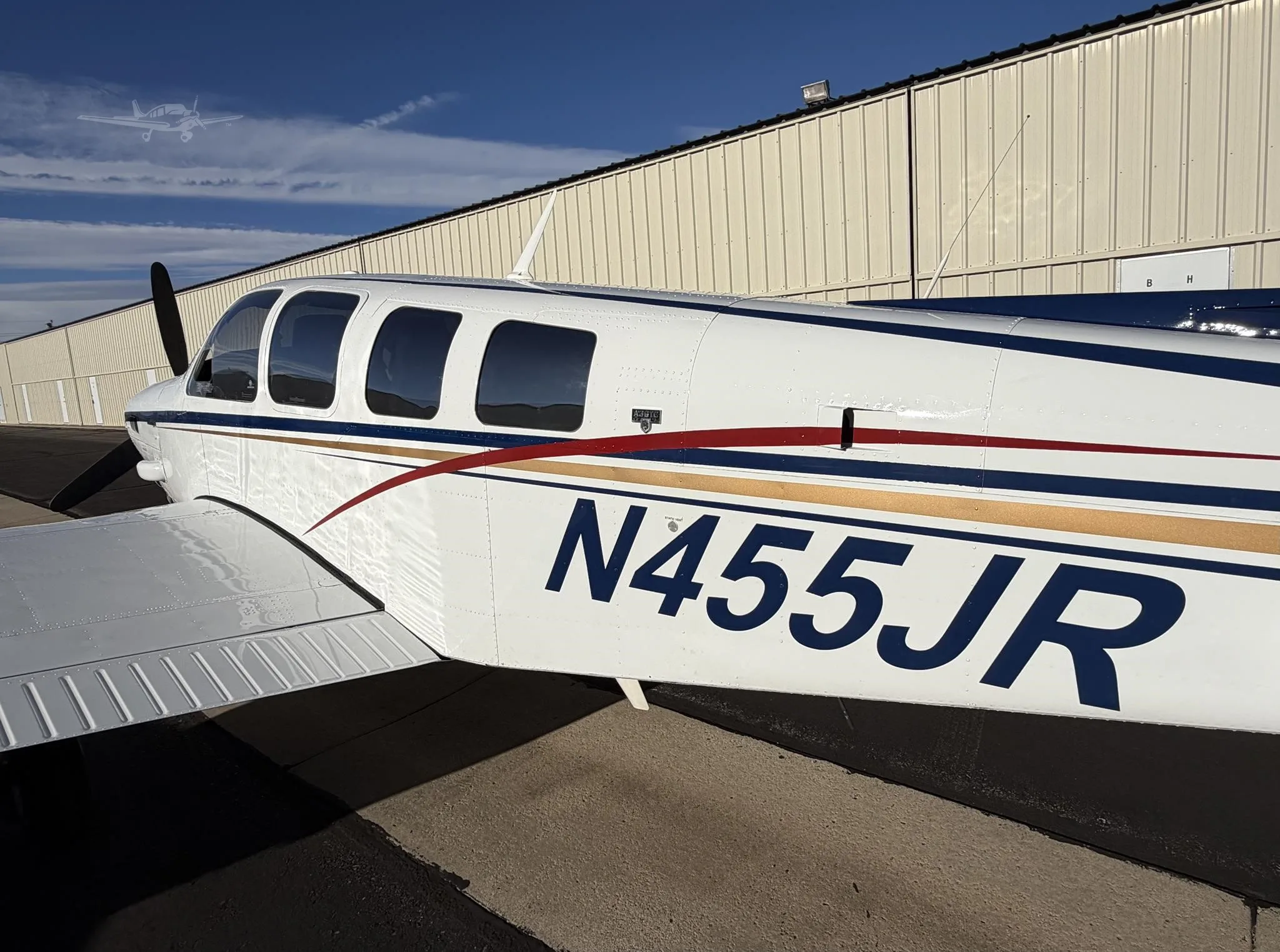 Exterior view of a 1980 BEECHCRAFT A36TC BONANZA, N455JR.