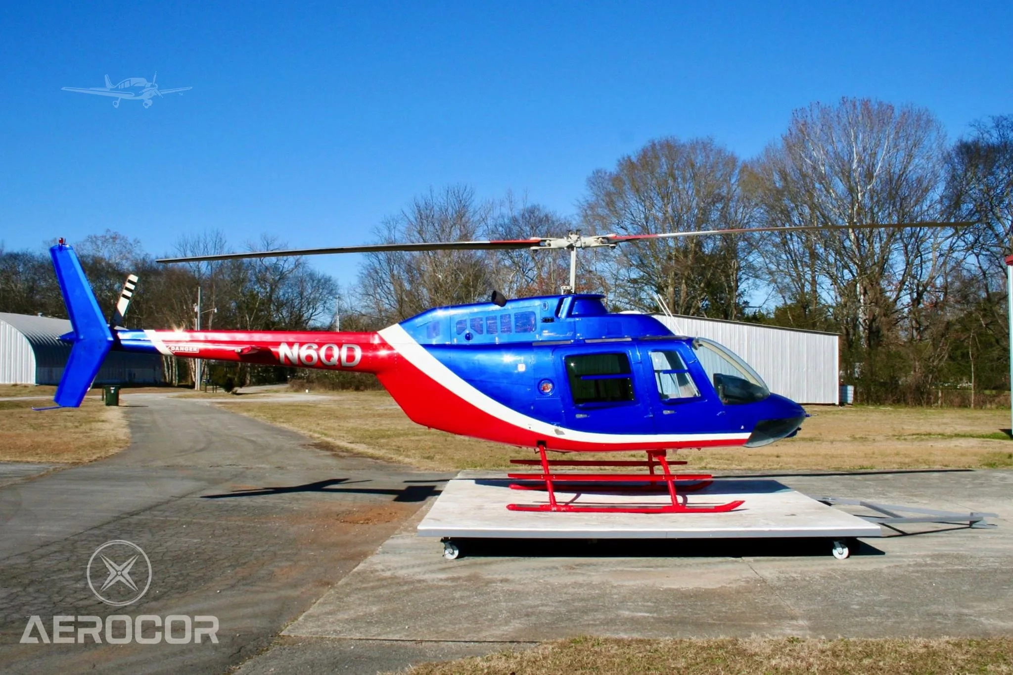 Exterior view of a 1992 BELL 206B III, N6QD.