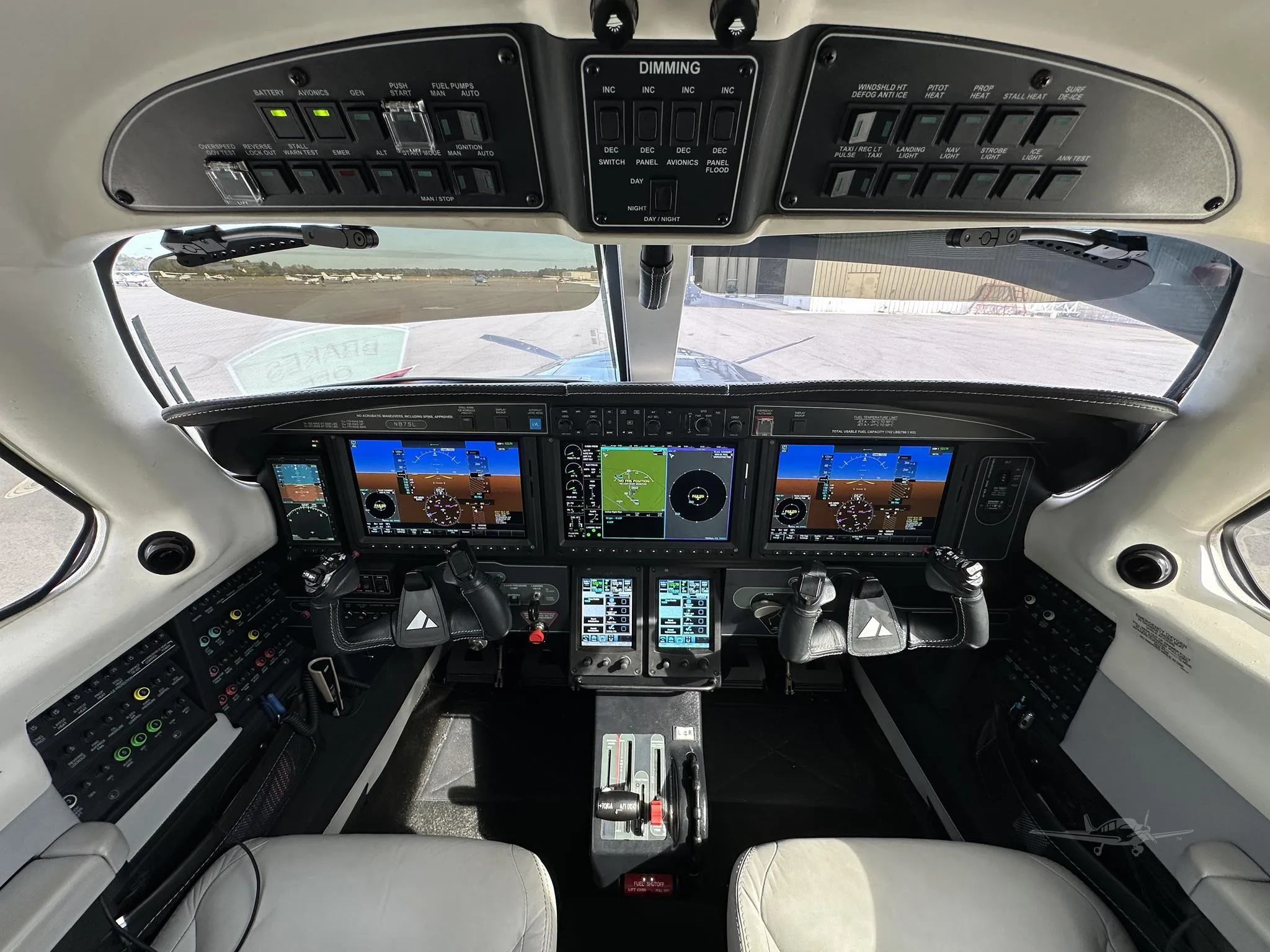 Cockpit and instrument panel of a 2020 PIPER M600 SLS.