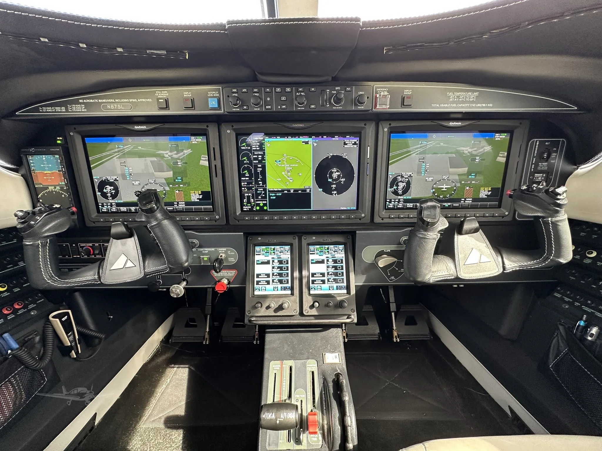 Cockpit and instrument panel of a 2020 PIPER M600 SLS.