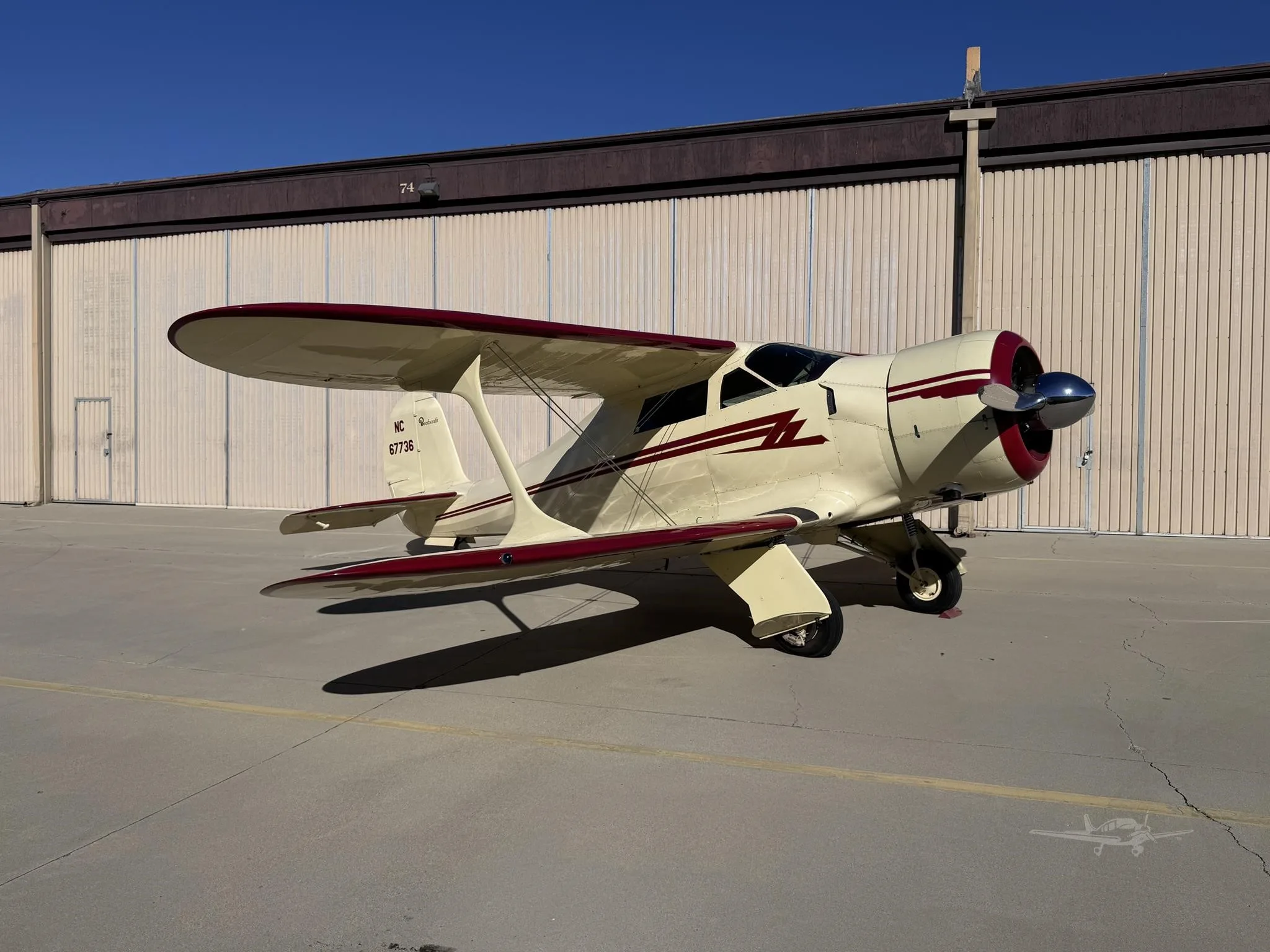 Exterior view of a 1943 BEECHCRAFT D17S, N67736.