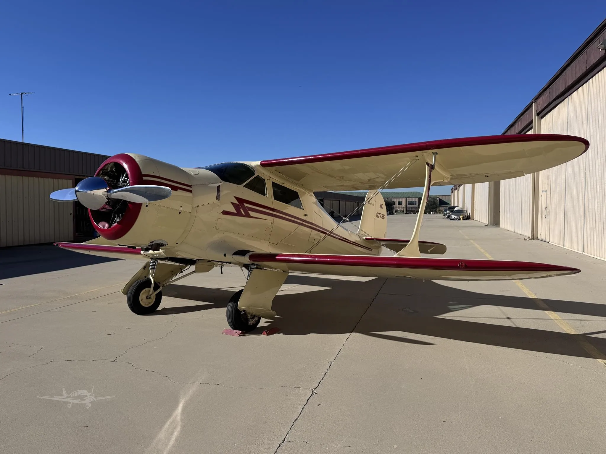 Exterior view of a 1943 BEECHCRAFT D17S, N67736.