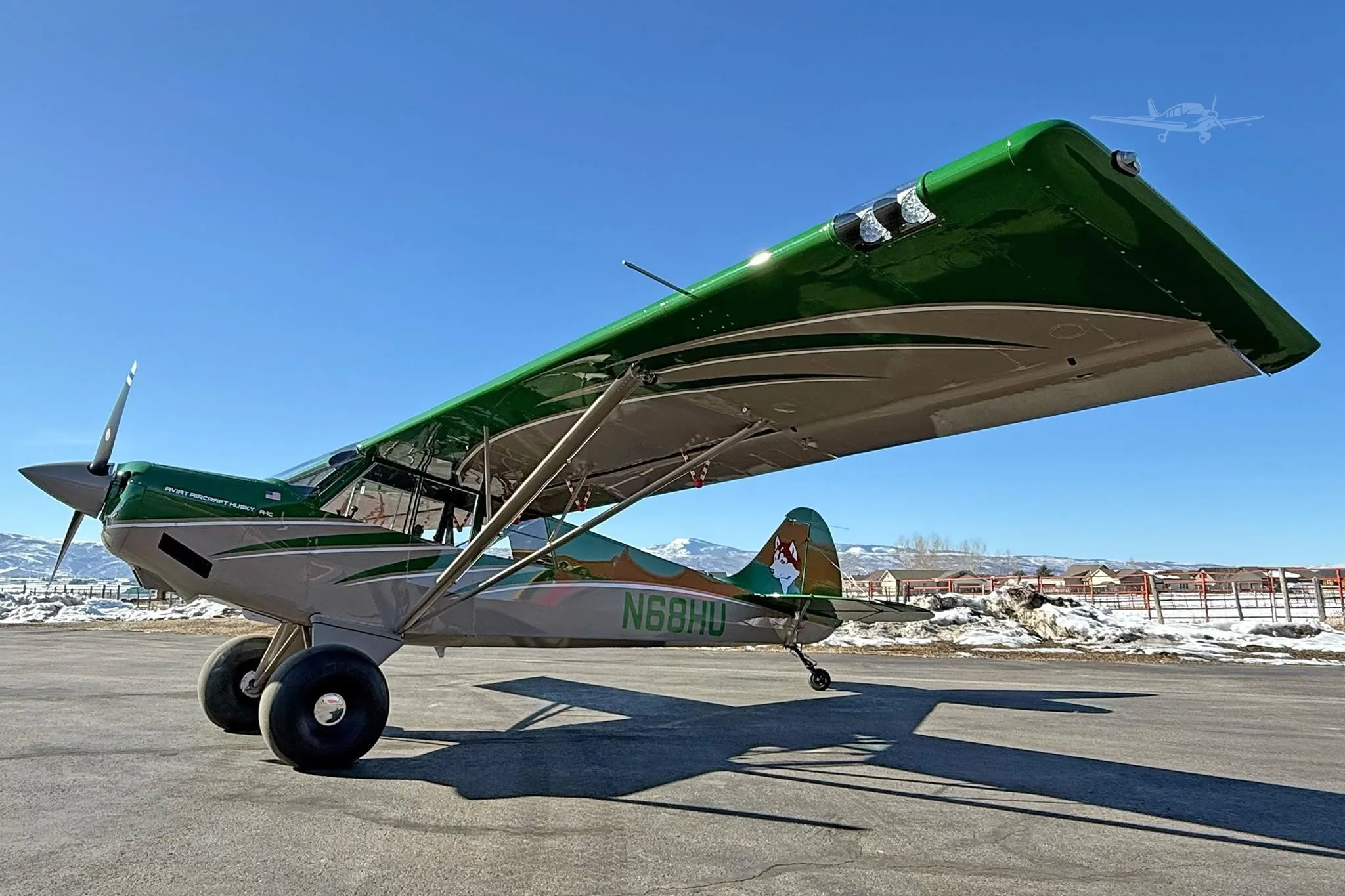 Exterior view of a 2026 AVIAT HUSKY A-1C-180, N68HU.