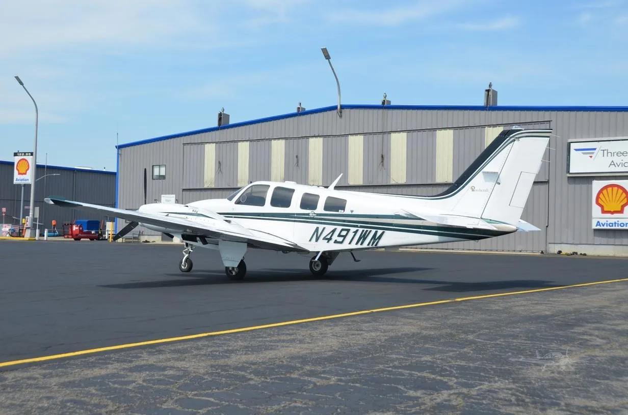 Exterior view of a 1985 BEECHCRAFT 58P BARON, N491WM.