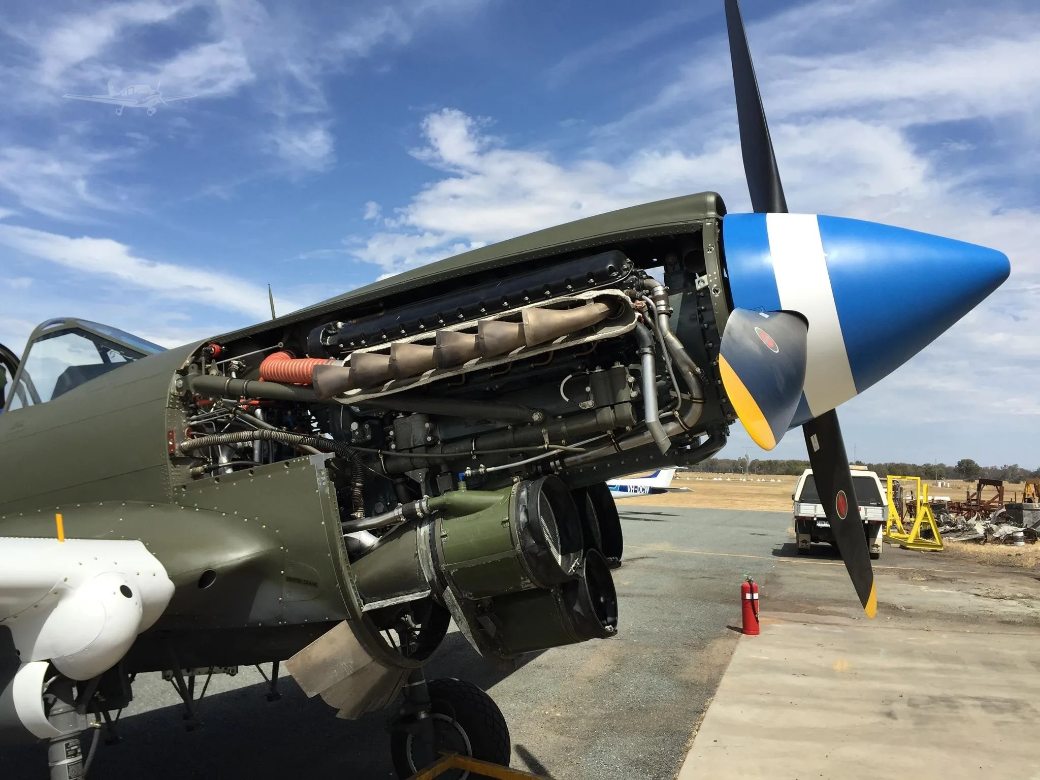 Engine detail of a 1943 CURTISS P-40N KITTYHAWK.