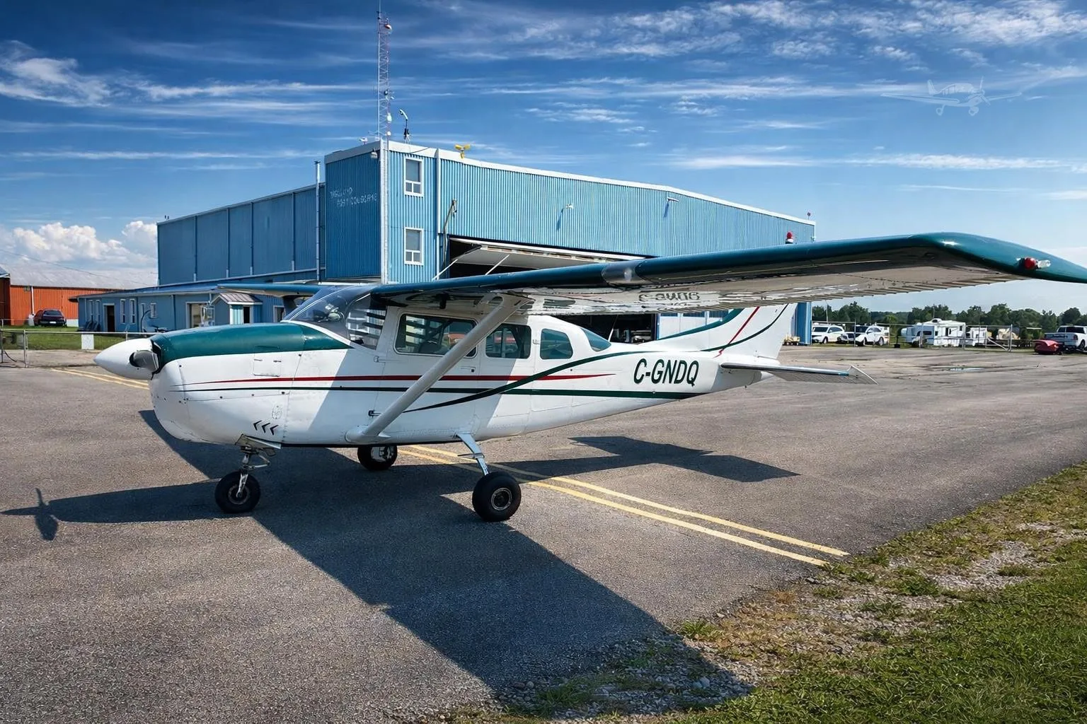 Exterior view of a 1963 CESSNA 205, C-GNDQ.