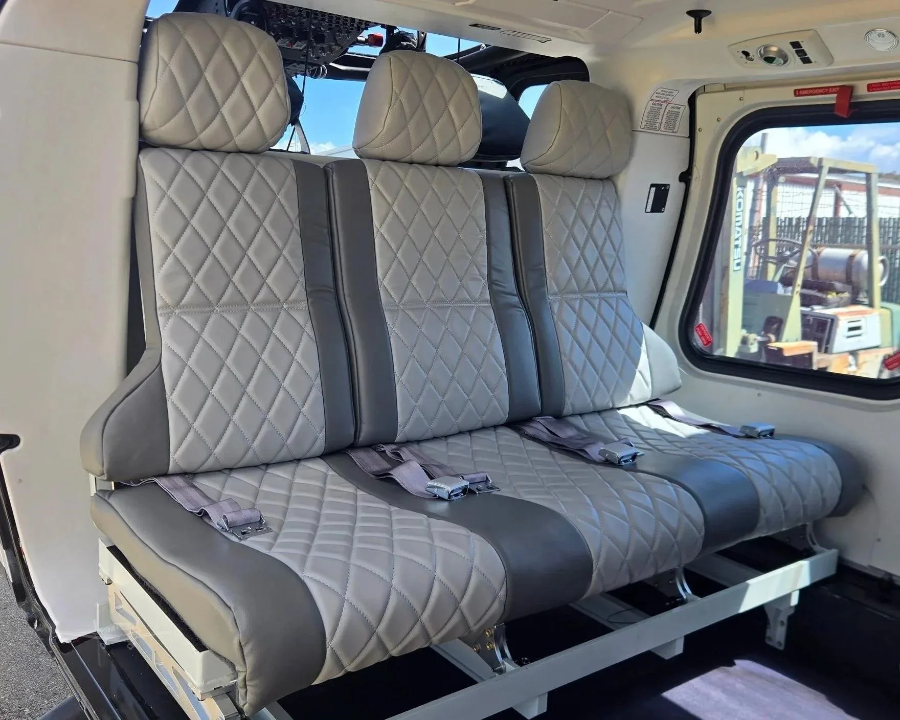 Cabin interior of a 2018 LEONARDO AW109 TREKKER.