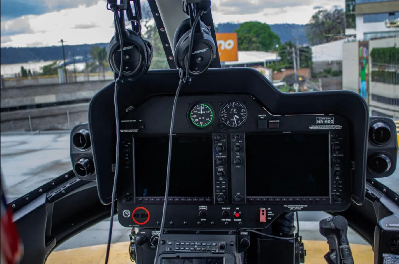 Cockpit and instrument panel of a 2021 BELL 407GXI.