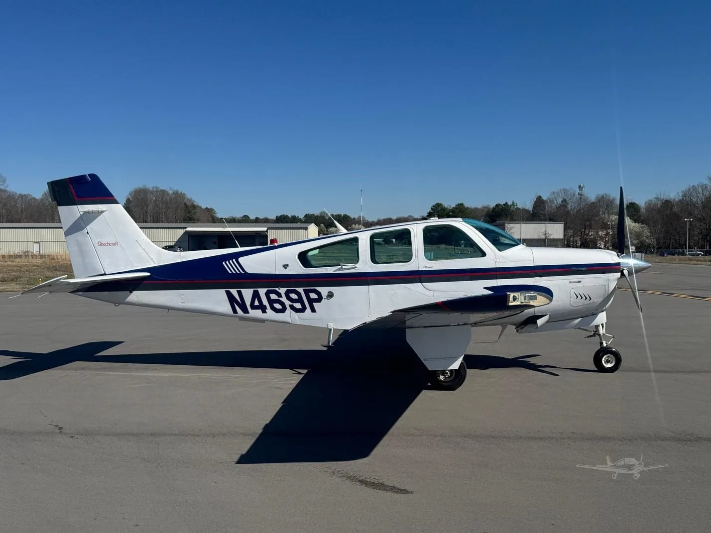 Exterior view of a 1994 BEECHCRAFT F33A BONANZA, N469P.