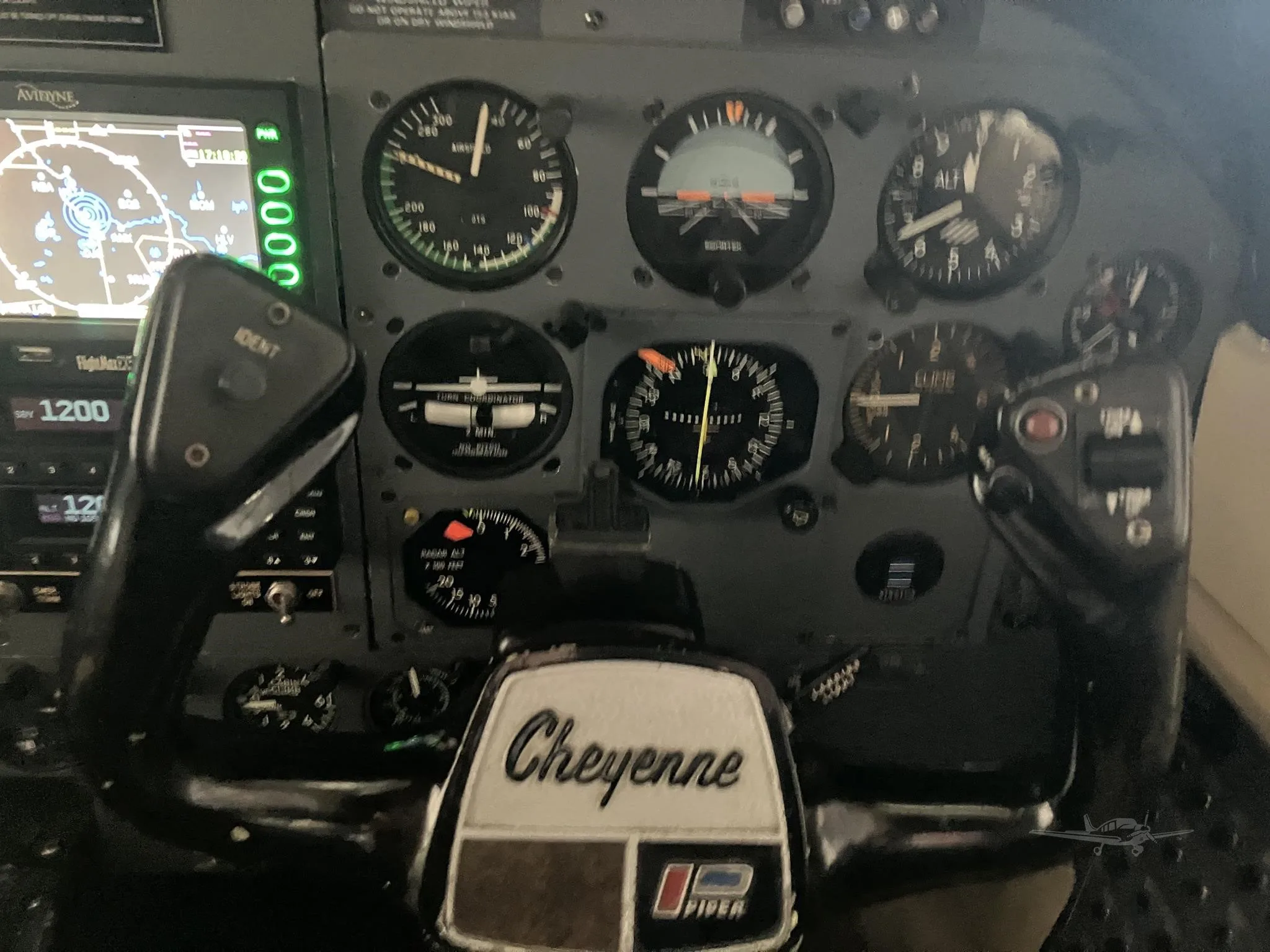 Cockpit and instrument panel of a 1981 PIPER CHEYENNE III.