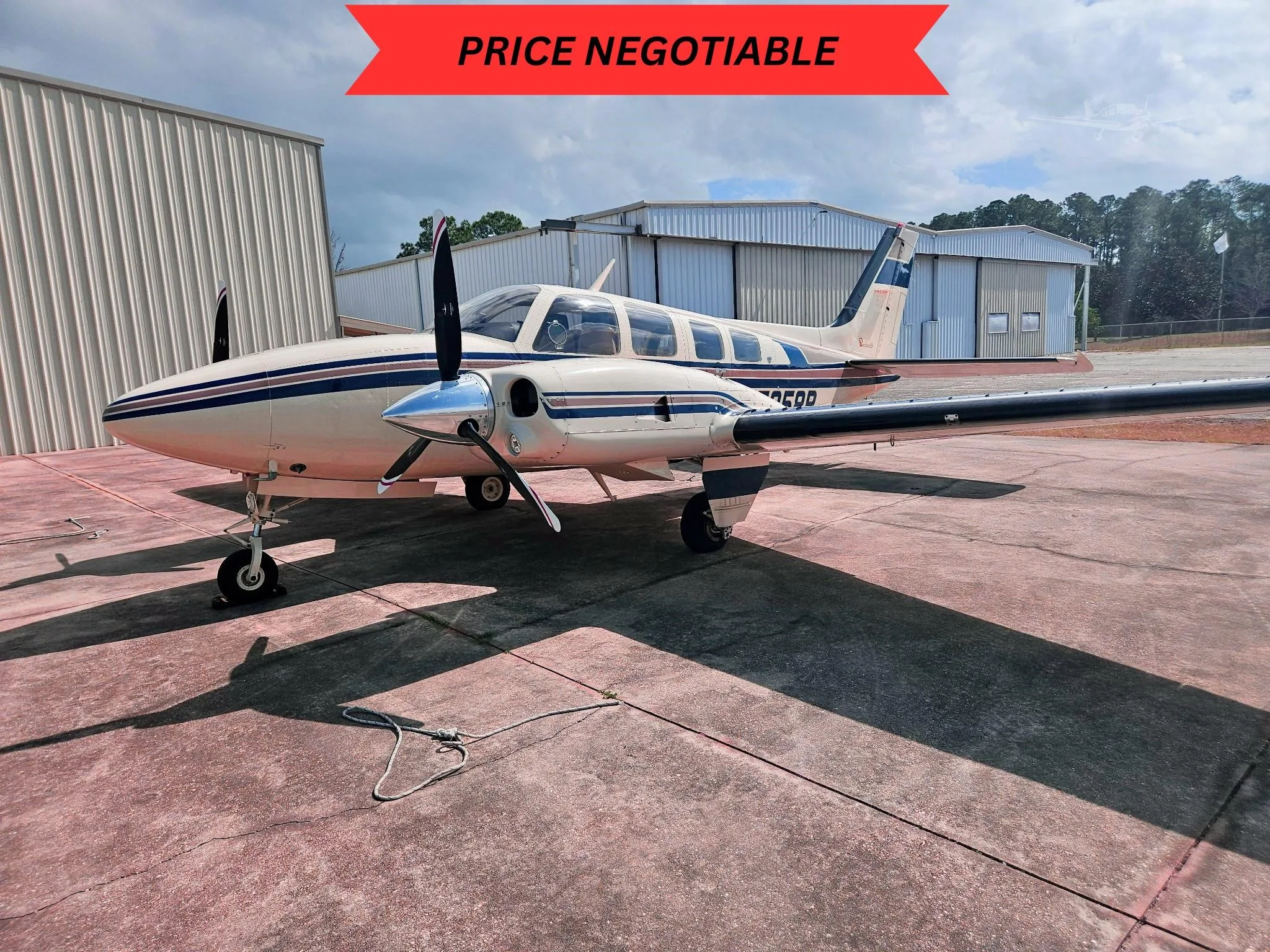 Exterior view of a 1984 BEECHCRAFT 58P BARON, N5858P.
