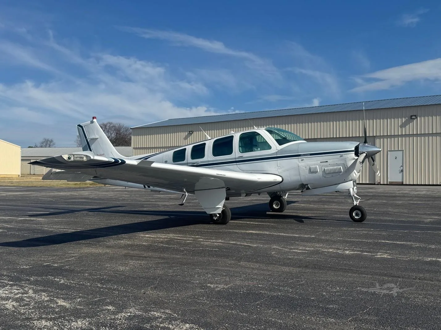 Exterior view of a 1995 BEECHCRAFT B36TC BONANZA, N3222P.