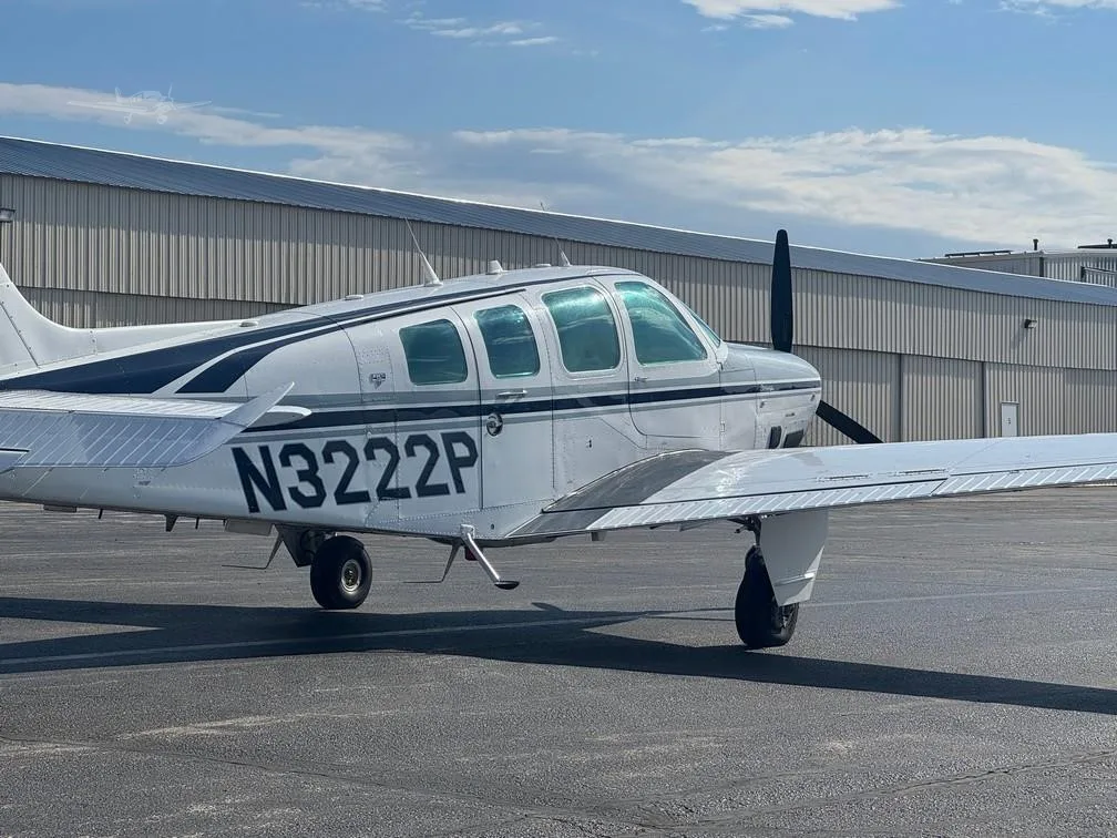 Exterior view of a 1995 BEECHCRAFT B36TC BONANZA, N3222P.