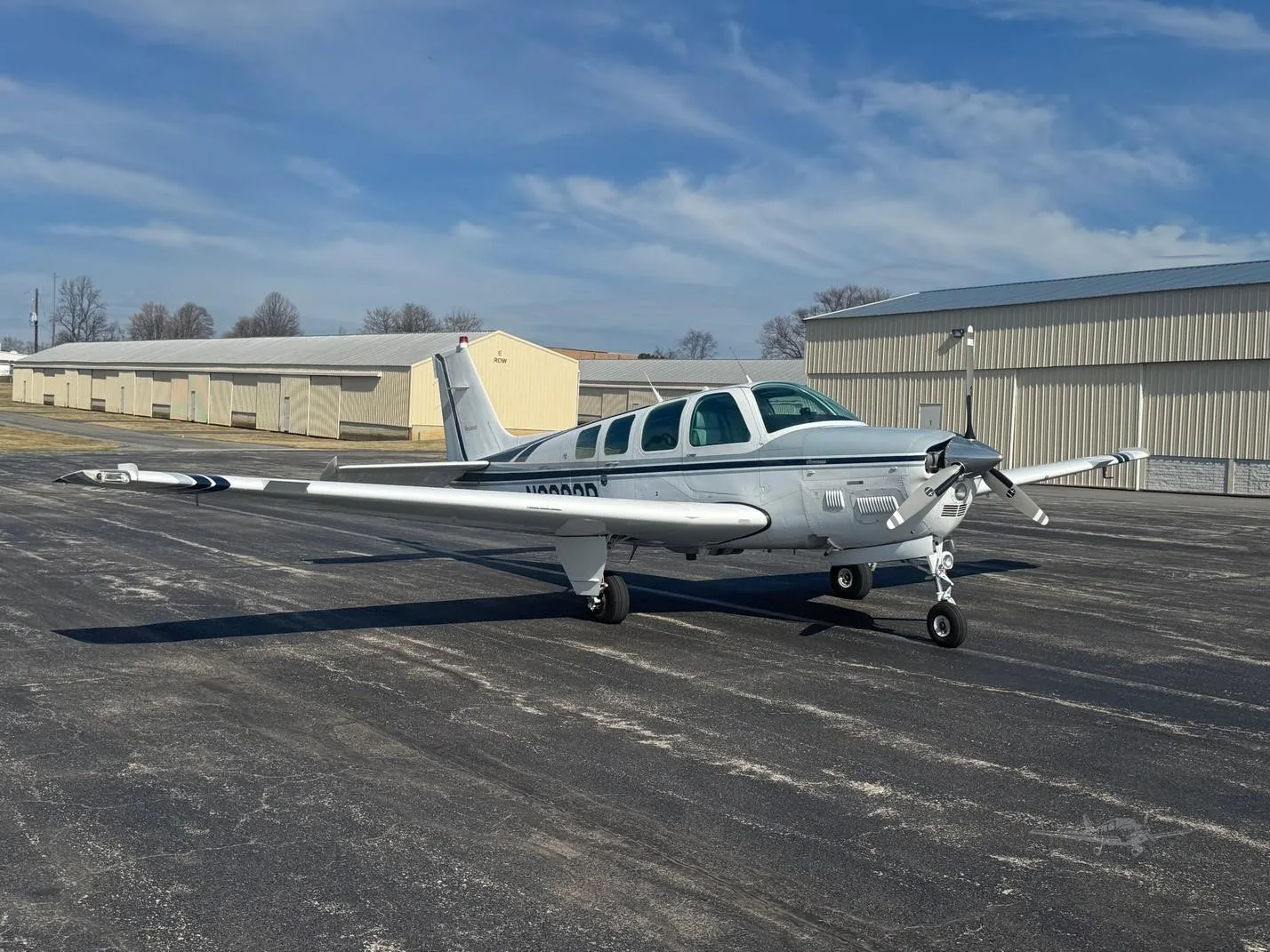 Exterior view of a 1995 BEECHCRAFT B36TC BONANZA, N3222P.