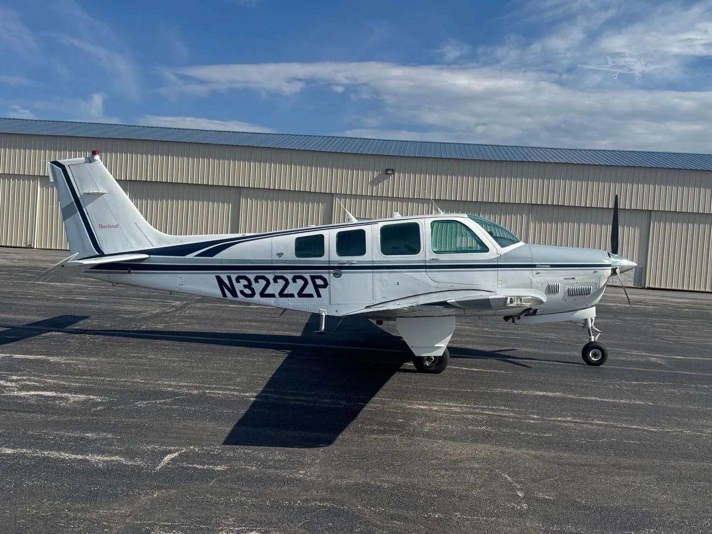 Exterior view of a 1995 BEECHCRAFT B36TC BONANZA, N3222P.