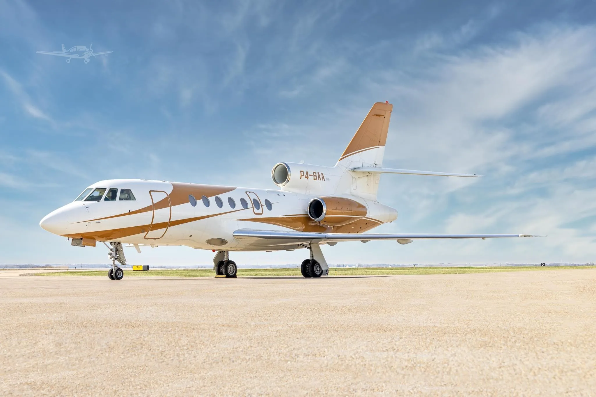 Exterior view of a 2002 DASSAULT FALCON 50EX, P4-BAA.