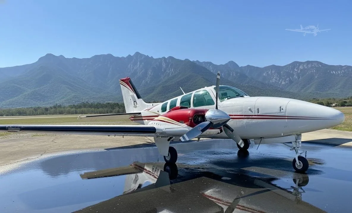 Exterior view of a 1977 BEECHCRAFT 58 BARON, N588T.
