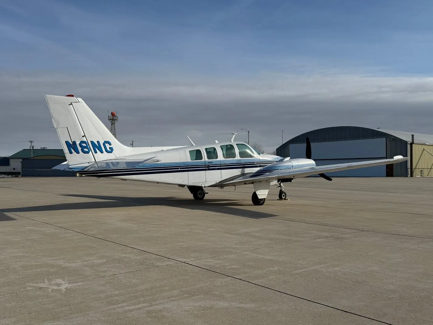 Exterior view of a 1970 BEECHCRAFT 58 BARON, N8NG.