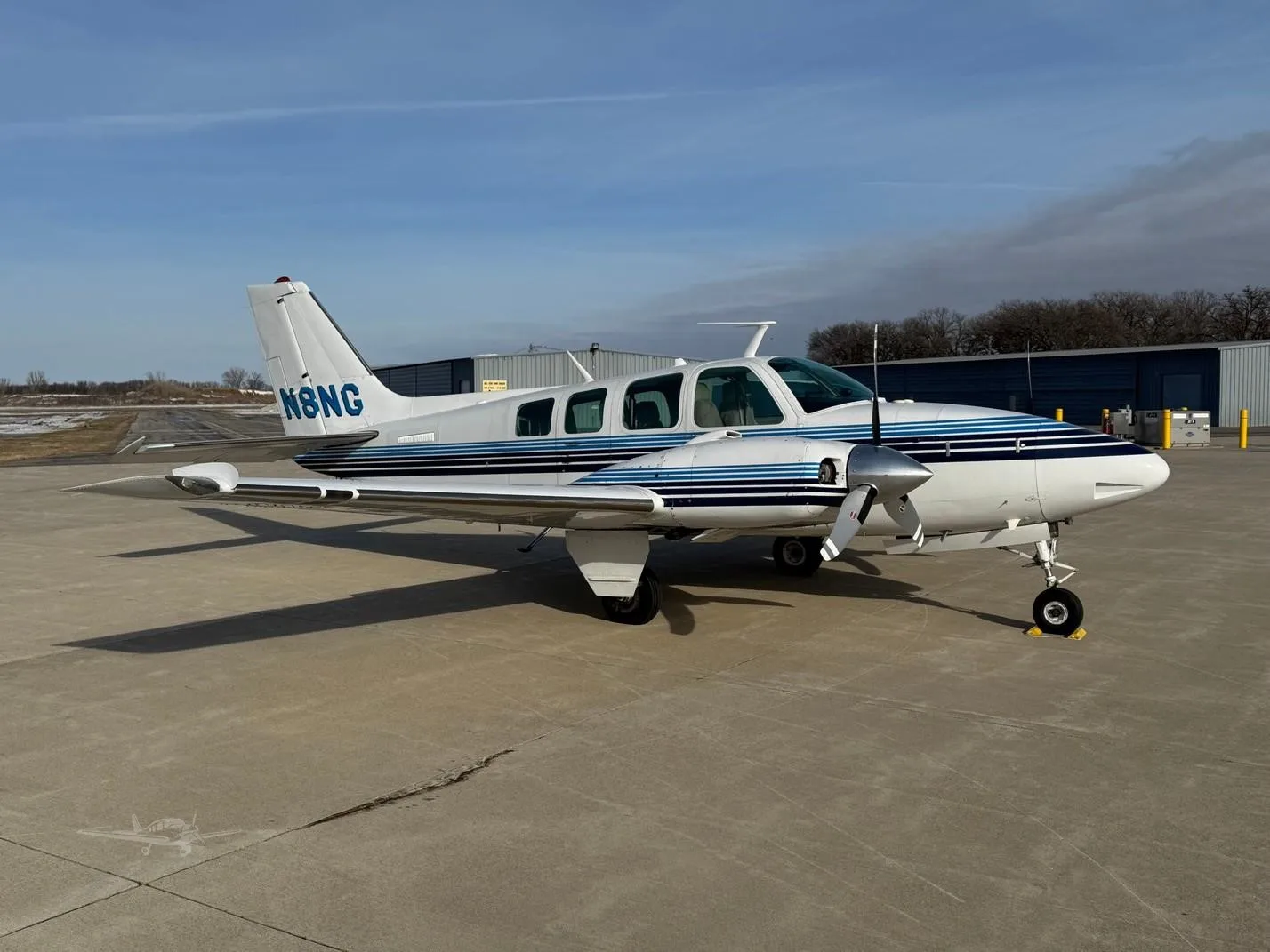 Exterior view of a 1970 BEECHCRAFT 58 BARON, N8NG.