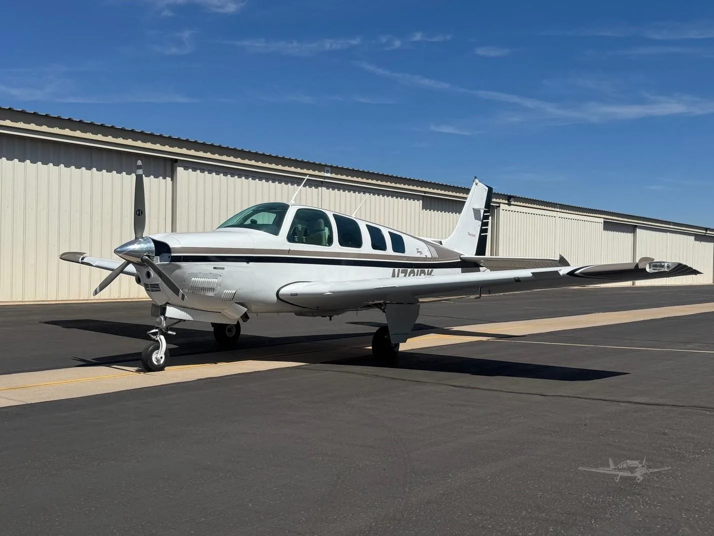 Exterior view of a 1997 BEECHCRAFT A36 BONANZA, N721DK.
