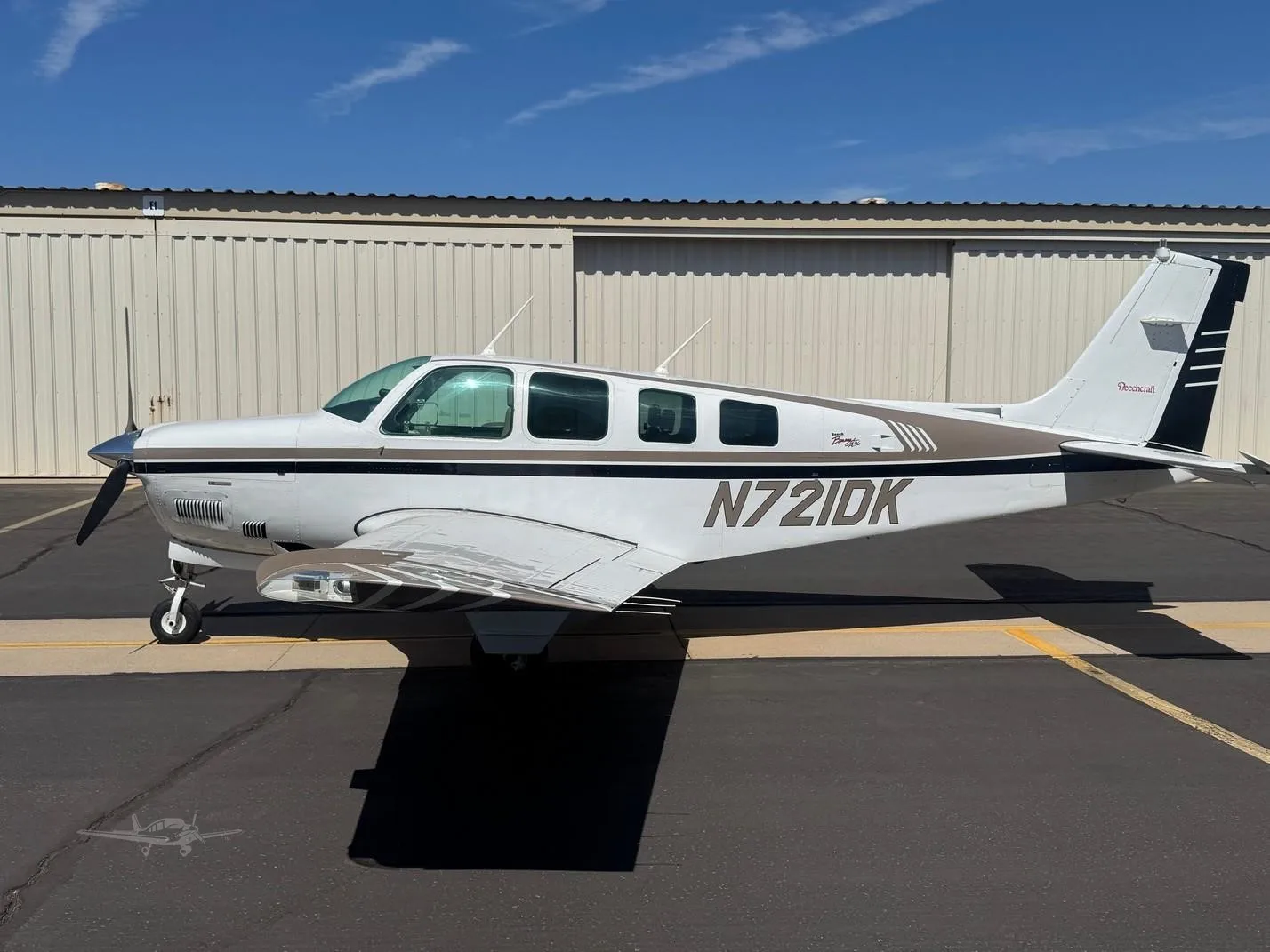 Exterior view of a 1997 BEECHCRAFT A36 BONANZA, N721DK.